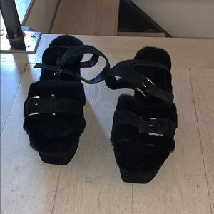 Platform shearling sandals